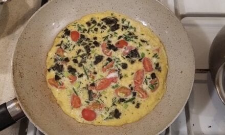 Omelet met bosui, tomaatjes en versnipperde nori